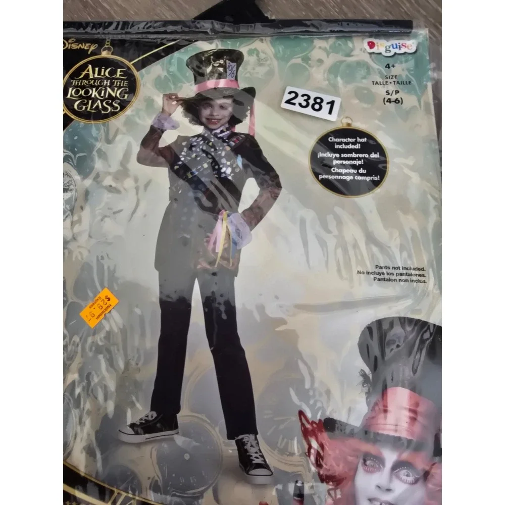 Disney Alice Through Looking Glass Mad Hatter Costume Kids Size 4-6 Disguise NEW